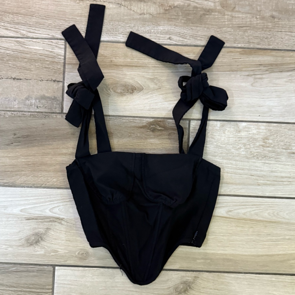 Black Corset Top with Tie Straps